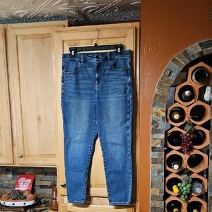 American Eagle Distressed Blue Next Level Stretch Curvy Hi-Rise Jegging Jeans